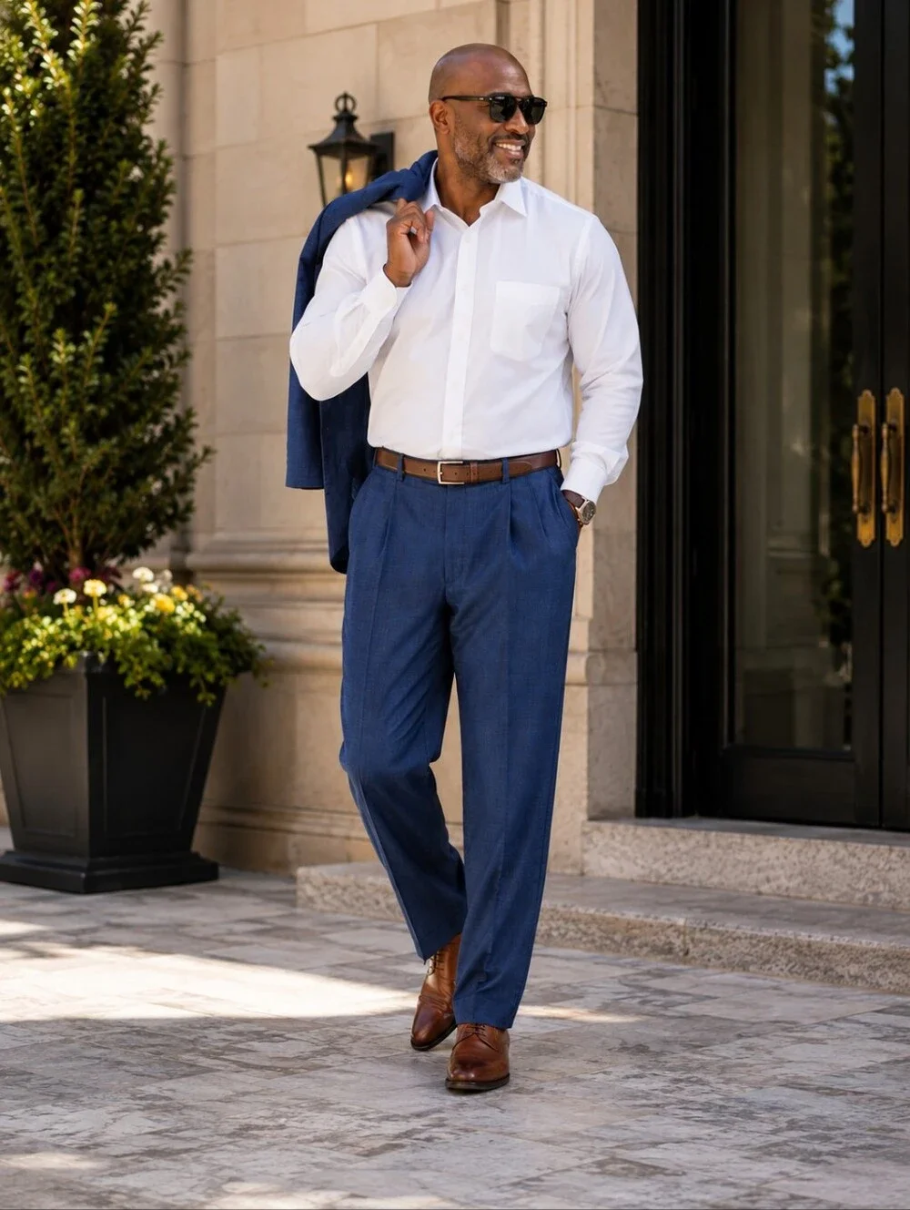 Steve Harvey Dress Pants 46x32 Blue Flat Front Career Slacks Mens